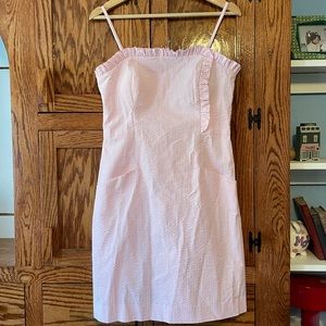 Lilly Pulitzer pink white stripe dress ruffles pockets, like new, size 4